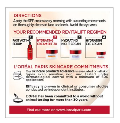 Ansiktspleie dagkrem SPF 30 Revitalift side pakkebilde